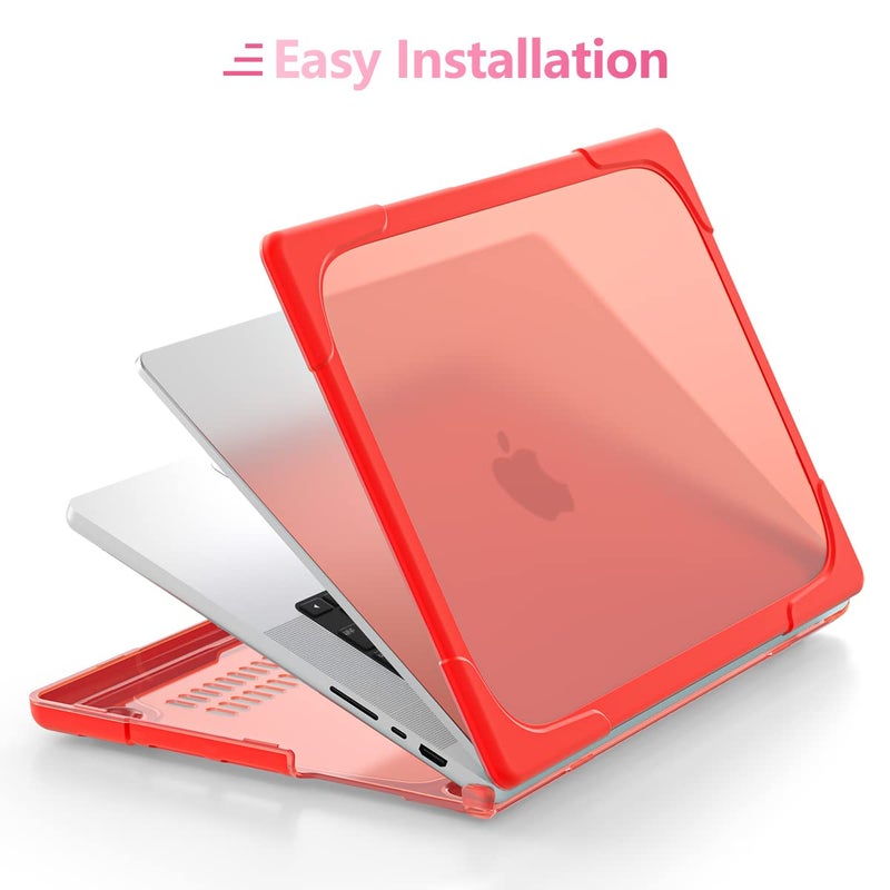 Batianda Heavy Duty Case for M3 New MacBook Pro 14 Inch 2023 2021 Release A2918/A2779/A2442 M2 M1 Pro/Max Chip  Plastic Shockproof Hard Shell Fold Kickstand Case Keyboard Cover & Screen Protector  Red - Image 5